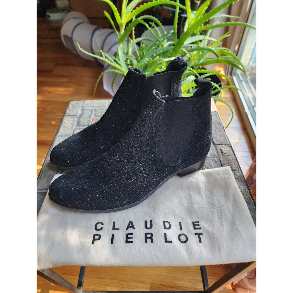 Claudie Pierlot Black Glitter Chelsea Boots Leather Sole Made in Portugal 40 NEW